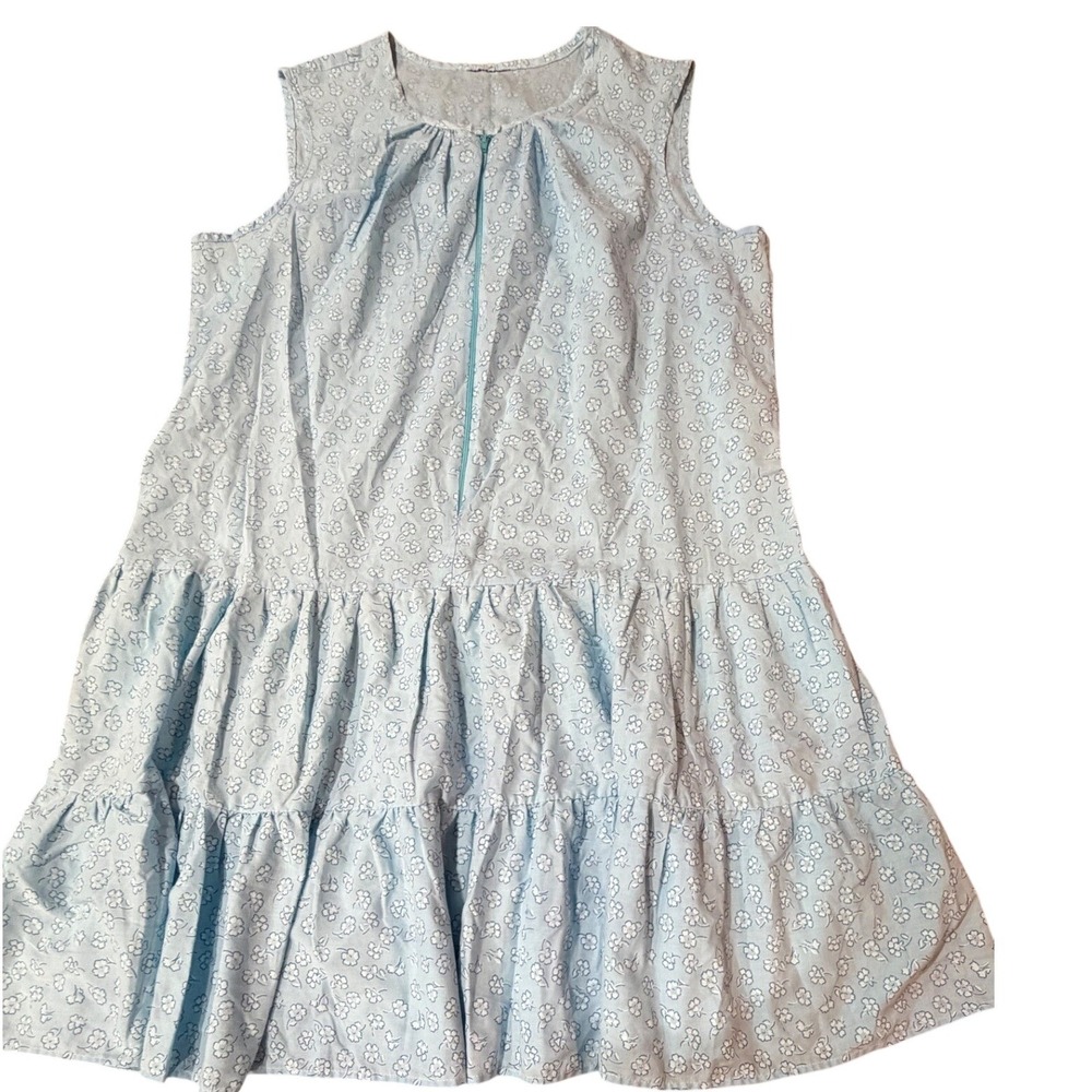 Light Blue Floral Tiered Sleeveless Midi Dress Back Zip Casual Summer